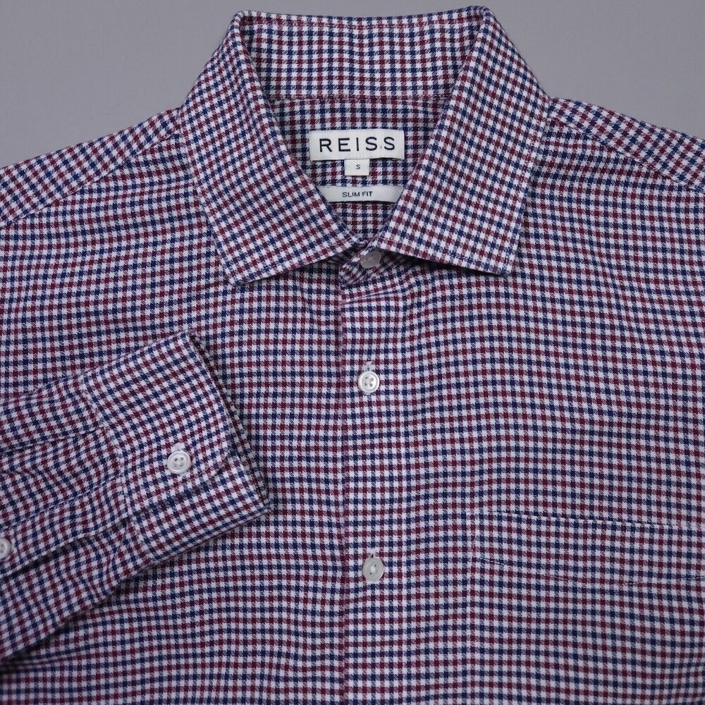 REISS Slim Fit Button Up Multi Color Patterned Button Up Designer Shirt Small